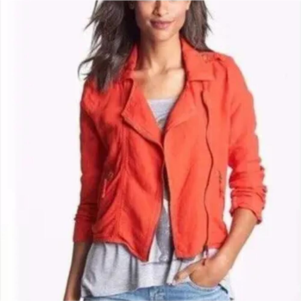 Karen‎ Kane Orange Linen Blend Asymmetric Moto Biker Jacket Blazer Size Small